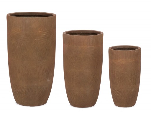 Set ghivece pentru exterior 3 piese Rigo, Bizzotto, Ø37 x 70 cm, fibre de lut, maro rusty