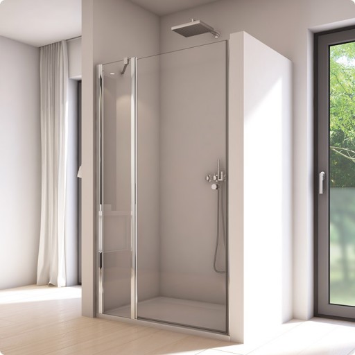 Usa de dus pivotanta cu segment fix SanSwiss Solino SOL13 90cm sticla securizata 6mm