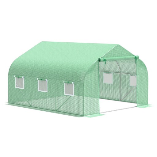 Sera de gradina cu acoperis inclinat din PE Outsunny, 3.5x3x2m, verde | Aosom Romania