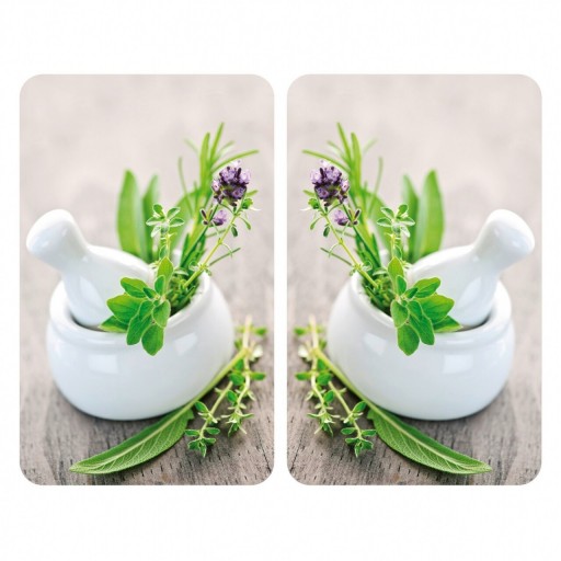 Set 2 protectii universale pentru aragaz Herb Garden, Wenko, sticla/termoplastic, 30 x 52 cm, multicolor