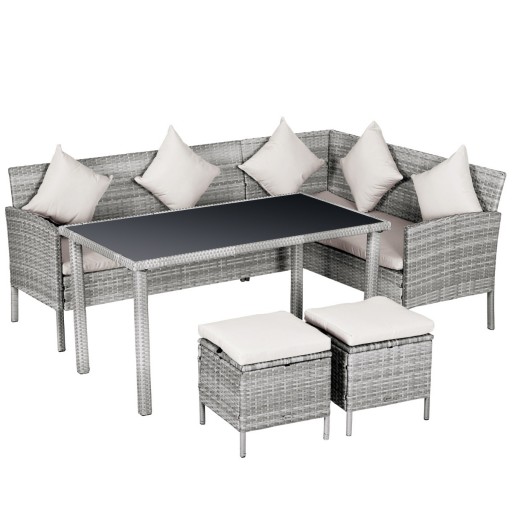 Outsunny Set Mobilier de Terasă 5 Piese, 2 Canapele, Masă de Cafea, 2 Scaune, Ratan Sintetic Gri, Design Modern | Aosom Romania