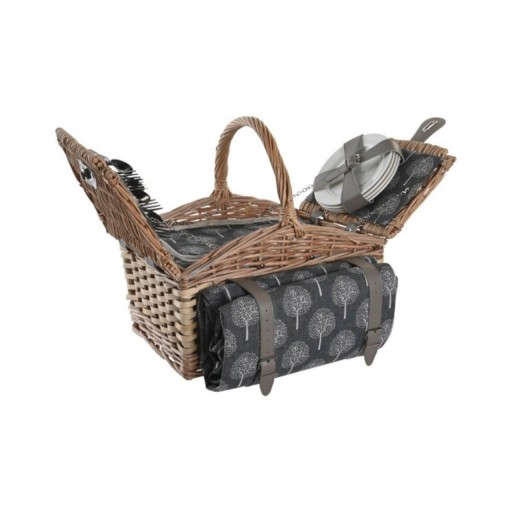 Cos de picnic pentru 4 persoane, DKD Home Decor, 40 x 28 x 19 cm, rachita, natural/gri