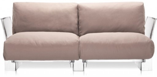 Canapea exterior Kartell Pop Outdoor design Piero Lissoni & Carlo Tamborini 2 locuri cadru transparent perne Sunbrella dove