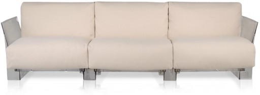 Canapea exterior Kartell Pop Outdoor design Piero Lissoni & Carlo Tamborini 3 locuri cadru transparent perne Sunbrella dove