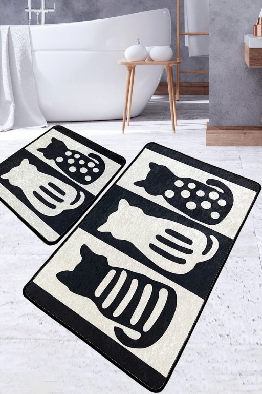 Set covorase de baie 2 piese, Chilai, Meo, Poliester, Multicolor