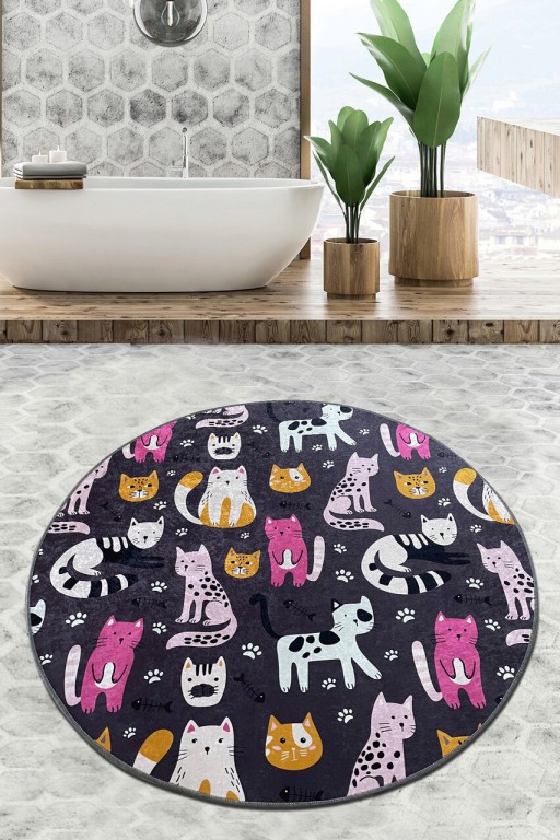 Covoras de baie, Chilai Home, Park Cat Djt (100 cm), Poliester, Multicolor