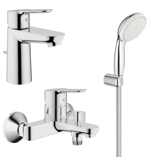 Pachet complet baterii baie Grohe Bau Edge marimea S,lungime furtun 1,25m (23328000,23334000,27799001)