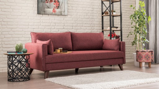 Canapea extensibila cu 3 locuri, Balcab Home, 825BLC1517, Lemn / MDF, Rosu claret