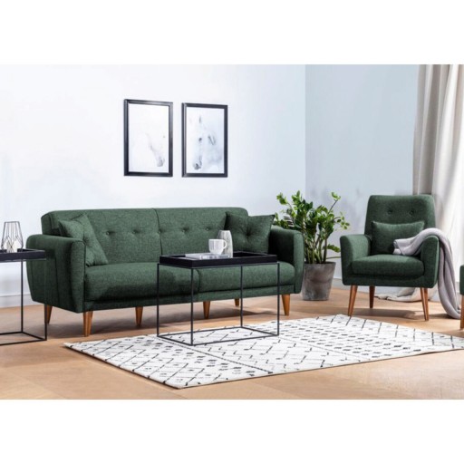 Set canapea extensibilă, Unique Design, 867UNQ1592, Lemn de carpen, Verde