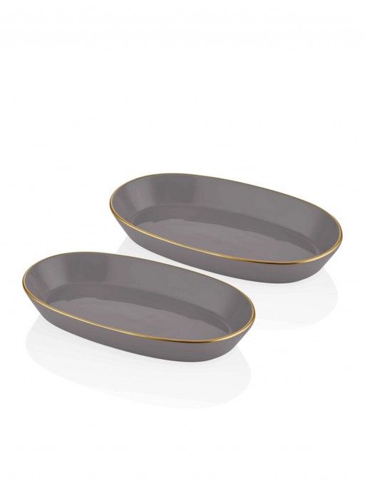 Set platouri pentru servire, Mia, 742TMA3328, Ceramica, Gri