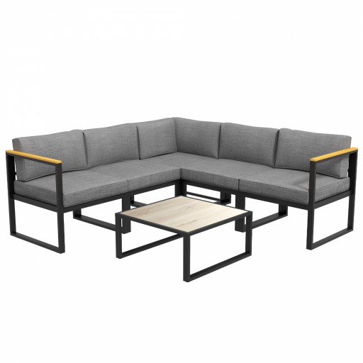 Outsunny Set de Mobilier de Grădină din 6 Piese, Set de Exterior cu Masă și Canapea cu cadru din Aluminiu cu Cotiere, 65x65x31 cm, Gri | Aosom Romania