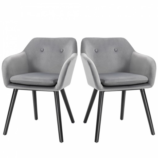HOMCOM Set 2 Scaune cu Cotiere pentru Sufragerie și Bucătărie Tapitate cu Catifea și Picioare din Lemn Gri 54x56x74 cm | Aosom Romania