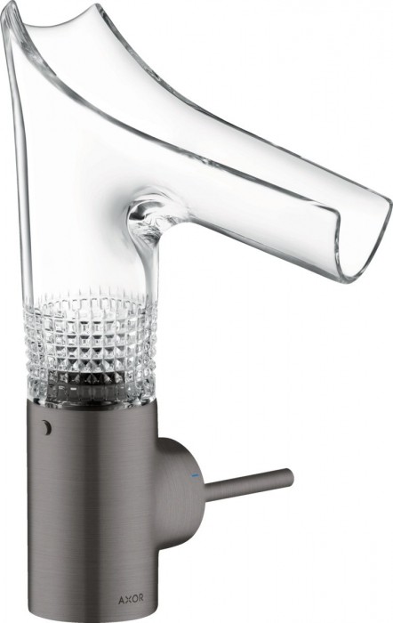 Baterie lavoar baie antracit periat sticla transparenta cu ventil inclus Hansgrohe Axor Starck V 140 Diamond Cut