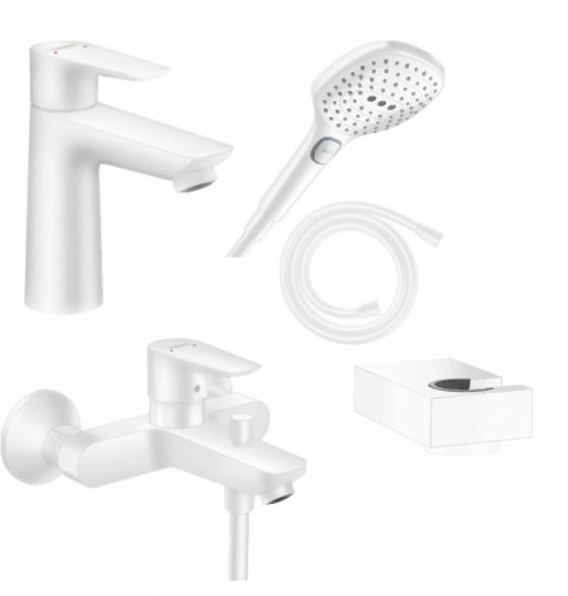 Set baterie lavoar, baterie cada si set de dus, alb mat, Hansgrohe Talis E