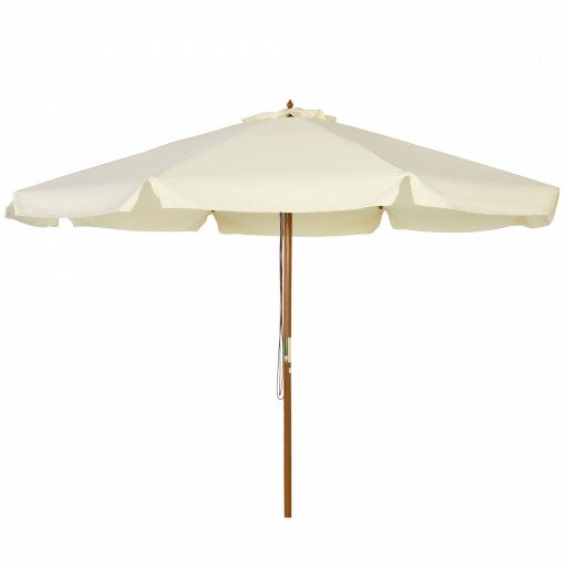 Outsunny Umbrelă Patio Reglabilă, Baldachin Dublu, 8 Stinghii Bambus, Poliester, Ø325x250cm, Bej | Aosom Romania