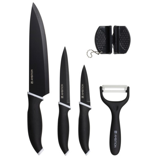 Set cutite 5 piese Elementi, Ambition, inox, negru