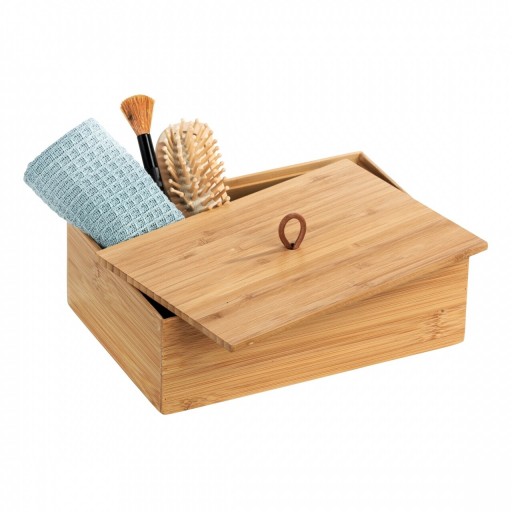 Cutie depozitare cu capac pentru baie Terra L, Wenko, 7 x 15 x 22 cm, bambus, natur