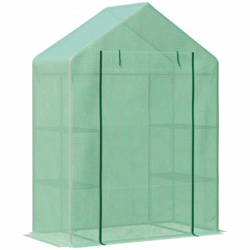 Outsunny Sera de Grădină din Oțel și Plastic PE cu 4 Rafturi, Frânghii și Țăruși Inclusi, 141x72x191 cm, Verde | Aosom Romania
