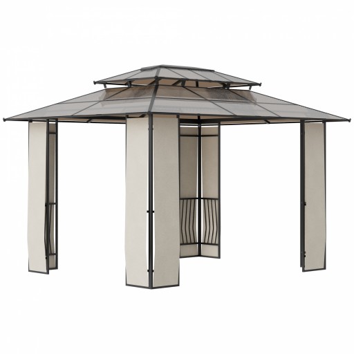Outsunny Pavilion de Grădină, Pergolă cu Acoperiș Rigid din Policarbonat și Cadru Metalic, cu Acoperiș Dublu, 3.65x3x2.75 m, Maro | Aosom Romania