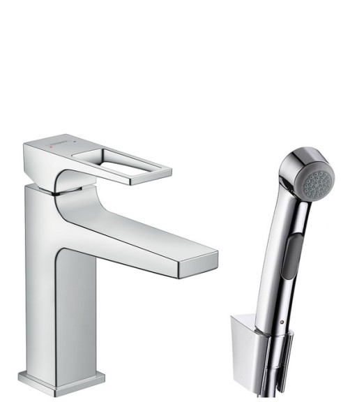 Baterie lavoar Hansgrohe Metropol cu dus tip bideu pentru igiena intima fara ventil cu levier decupat