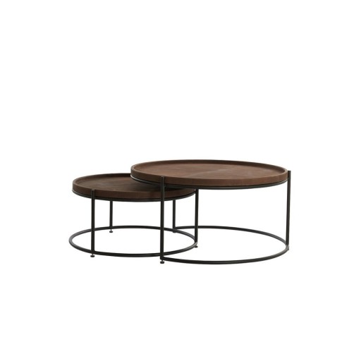 Set 2 măsuțe de cafea maro cu blat din piele ø 79 cm Jairo – Light & Living