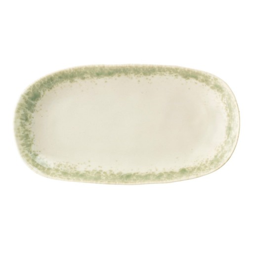 Platou din gresie ceramică Bloomingville Paula, 23,5 x 12,5 cm, alb-verde