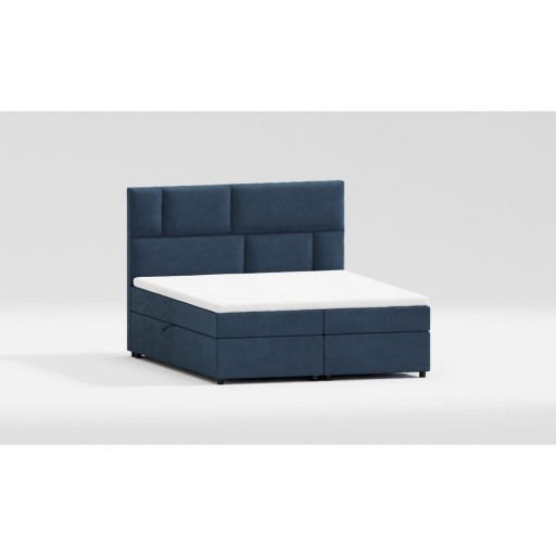 Pat boxspring albastru închis cu spațiu de depozitare 200x200 cm Lola – Ropez