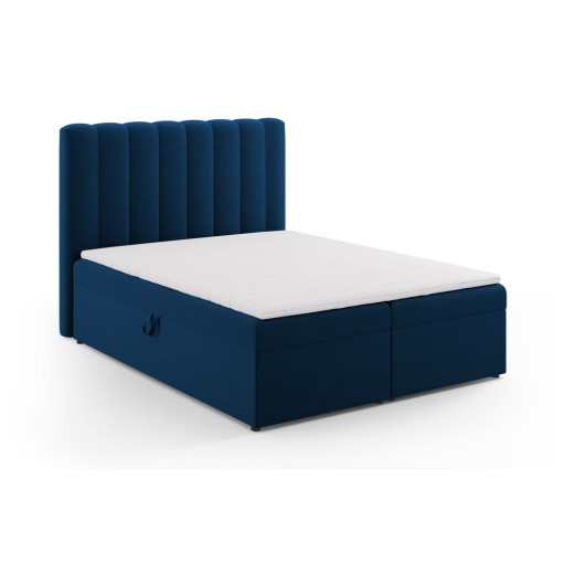 Pat boxspring albastru închis cu spațiu de depozitare 160x200 cm Gina – Milo Casa