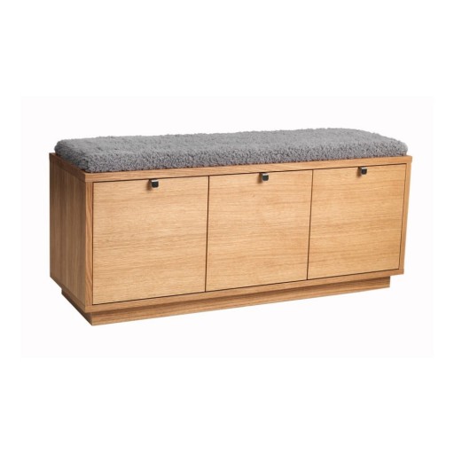 Pantofar gri/în culoare naturală cu bancă cu aspect de lemn de stejar Confetti – Rowico