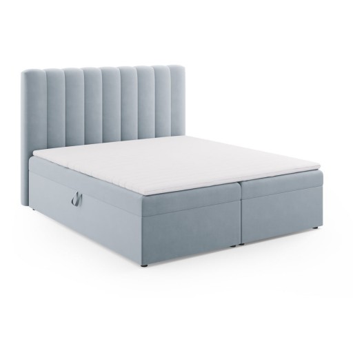 Pat boxspring albastru deschis cu spațiu de depozitare 180x200 cm Gina – Milo Casa