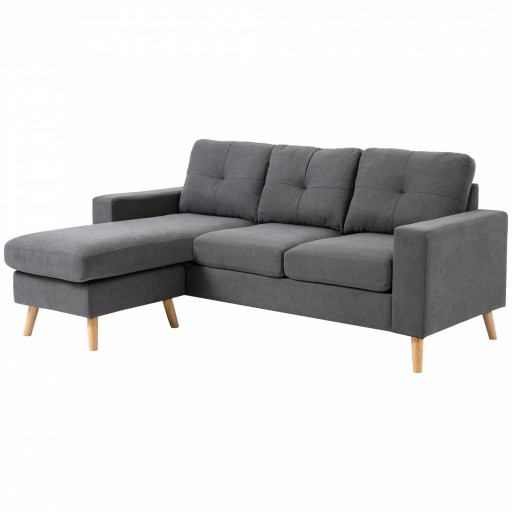 HOMCOM Canapea 3 Locuri in forma de L capitonata cu 1 sezlong, perna detasabila si lavabila, gri inchis, 193x136x 85cm | Aosom Romania