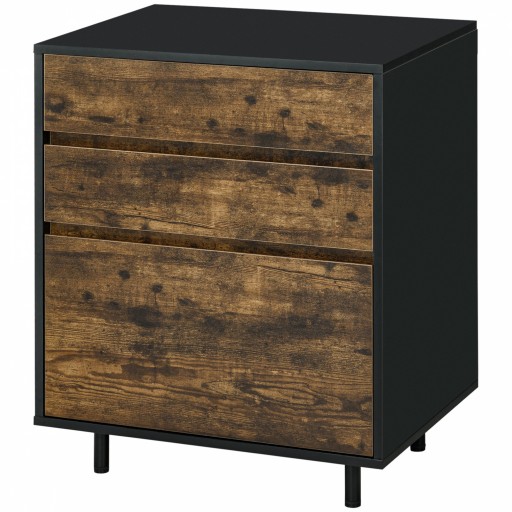 HOMCOM Comoda cu 3 Sertare din PAL in Stil rustic, 60x45x75cm, Maro si negru | Aosom Romania