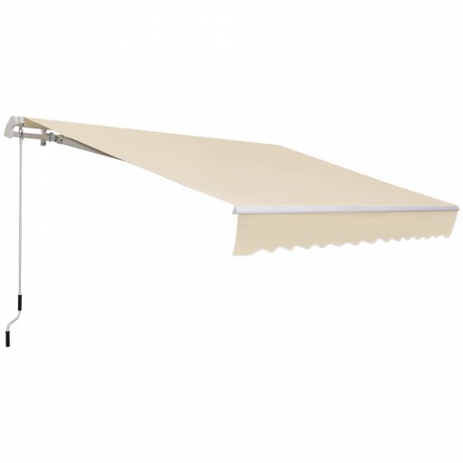 Outsunny 12' x 8' Patio Awning, Canopy Retractable Sun Shade Shelter w/ Manual Crank Handle for Deck, Yard, Cream White