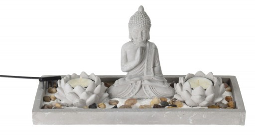 Suport pentru lumanari Buddha zen garden, 29.5x12x14 cm, ciment, gri
