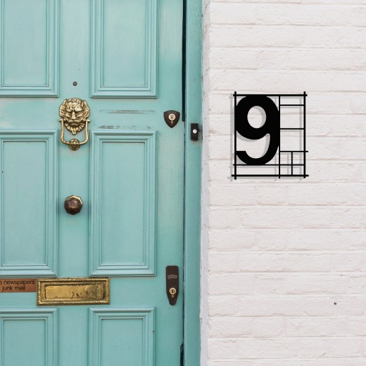 Numar casa pentru poarta/usa Nine, metal, 14 x 16 cm, negru, cifra 9