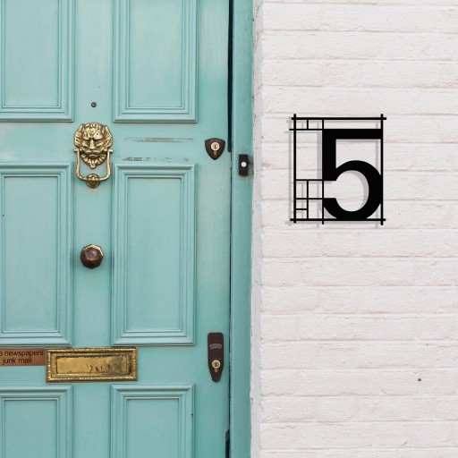 Numar casa pentru poarta/usa Five, metal, 14 x 16 cm, negru, cifra 5
