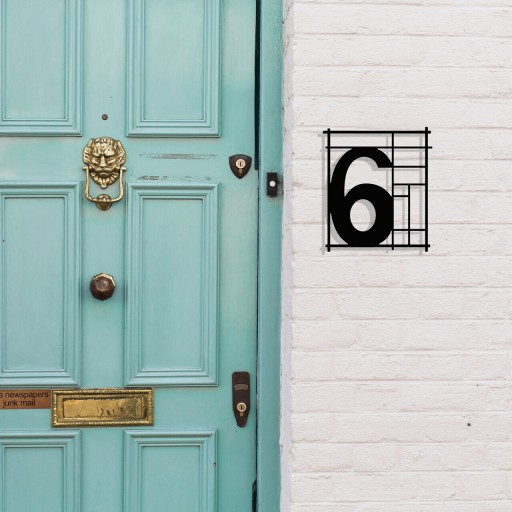 Numar casa pentru poarta/usa Six, metal, 14 x 16 cm, negru, cifra 6