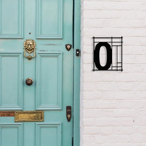 Numar casa pentru poarta/usa Zero, metal, 14 x 16 cm, negru, cifra 0