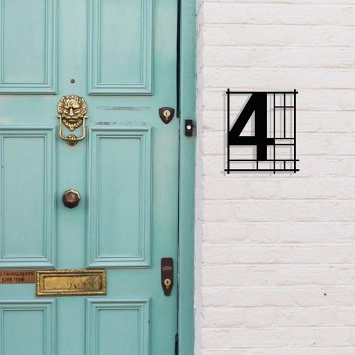 Numar casa pentru poarta/usa Four, metal, 14 x 16 cm, negru, cifra 4