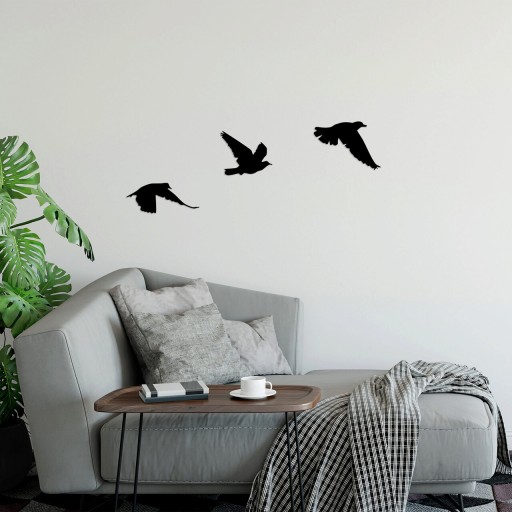 Decoratiune de perete, Birds, Metal, 15 x 13 cm, Negru