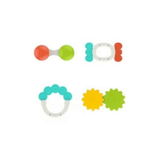 Set 4 jucarii pentru dentitie, Rattle Toys, HE0152, 0M+, silicon/plastic, multicolor