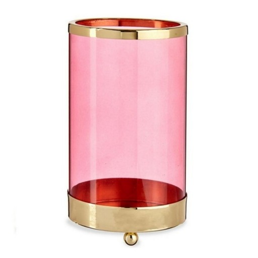 Suport pentru lumanare Cylinder, Gift Decor, 9.7 x 9.7 x 16.5 cm, metal/sticla, roz/auriu