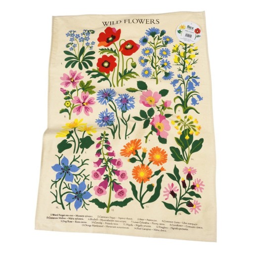 Prosop de bucătărie din bumbac Rex London Wild Flowers, 50 x 70 cm, bej