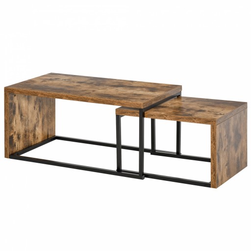 Set 2 masute de cafea cu economie de spatiu, stil industrial din MDF si metal, 90x48x42cm, lemn HOMCOM | Aosom Romania