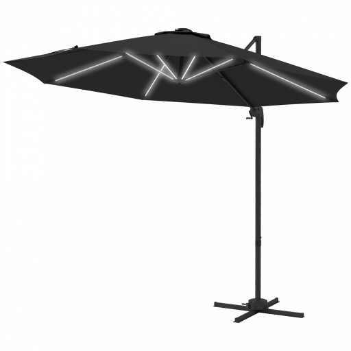 Outsunny Umbrelă de Soare Exterioară cu Lumini LED și Unghi Reglabil, Umbrelă de Grădină din Aluminiu și Poliester, Ø3x2.5 m, Gri