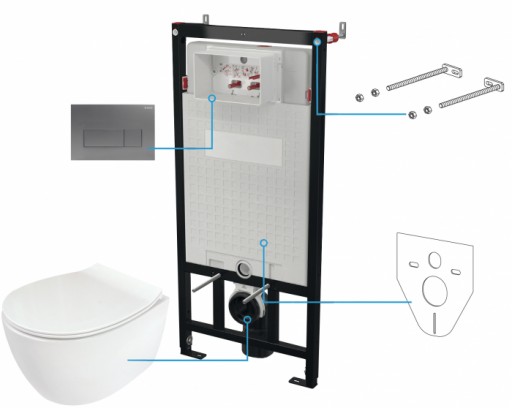 Set vas wc cu capac soft close, rezervor incastrat, clapeta de actionare titan si izolare fonica Deante Silia