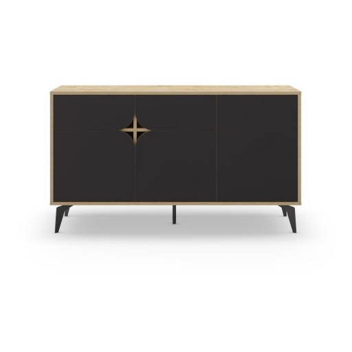 Comodă neagră/în culoare naturală joasă cu aspect de lemn de stejar 140x79 cm Nola – Marckeric