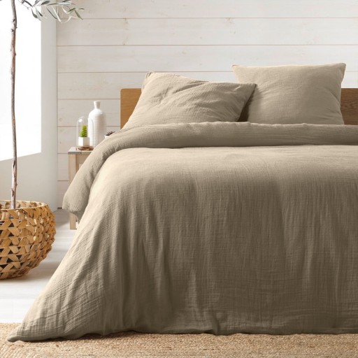 Lenjerie de pat bej din muselină pentru pat dublu/extinsă 240x260 cm Angelia – douceur d'intérieur