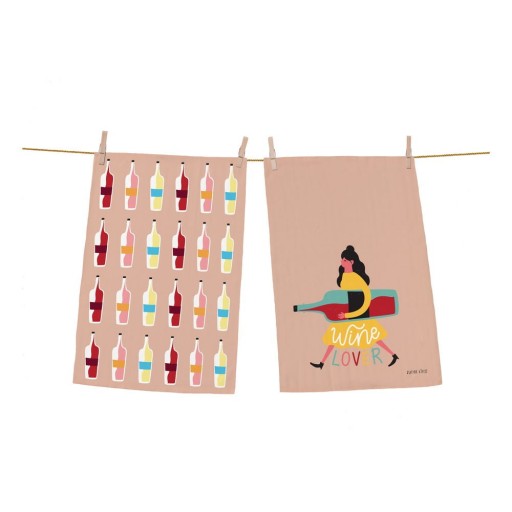 Set 2 prosoape de bucătărie din bumbac Butter Kings Wine Lover, 70 x 50 cm