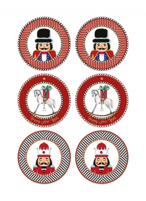 Set platouri servire desert, Mia, 280TMA1621, 19 cm, 6 piese, Roșu / Alb / Gri
